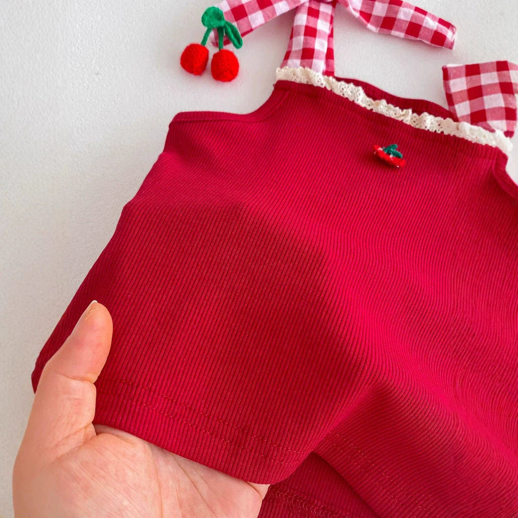 Summer Hot Selling Baby Kids Girls Sleeveless Plaid Pattern Top Vest and Bloomers Clothing Set-1