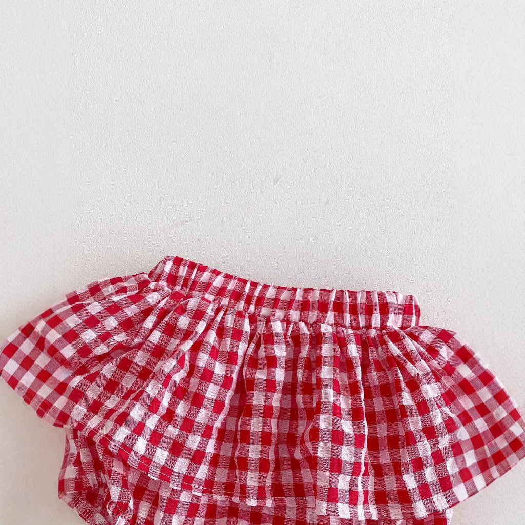 Summer Hot Selling Baby Kids Girls Sleeveless Plaid Pattern Top Vest and Bloomers Clothing Set-2