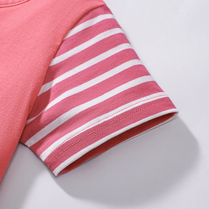 Summer Pure Cotton Animals Cartoon Pattern Short Sleeves Dress for Stylish Girls-3